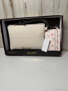 Aldo Cream Crossbody Wristlet with Pink Floral Card Case
